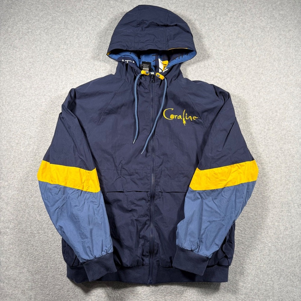 Laika Coraline Windbreaker Jacket Adult Large Navy Yellow Embroidered Hooded